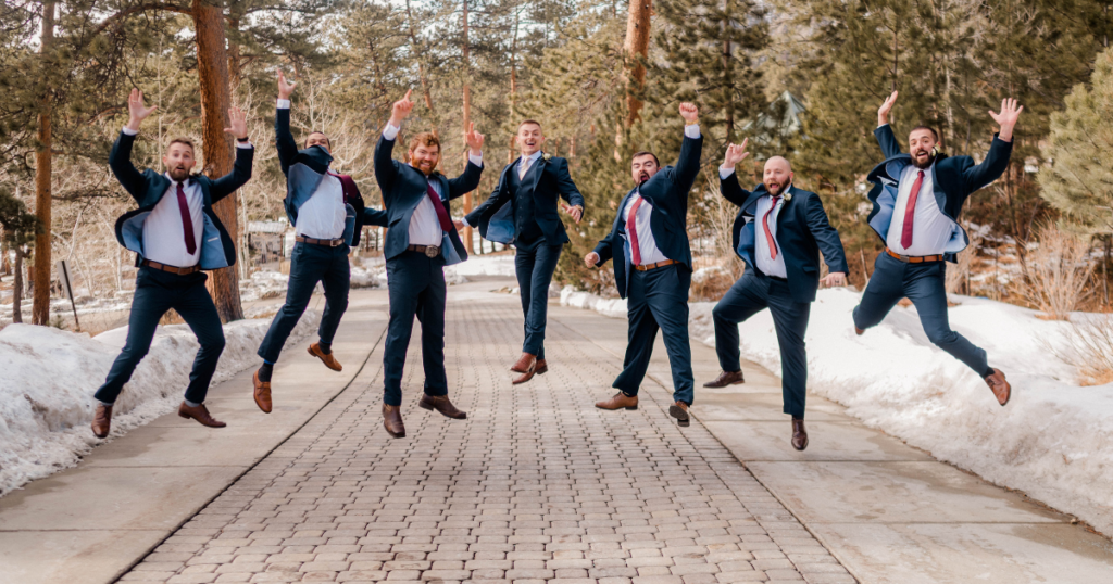 groomsmen jumping photo